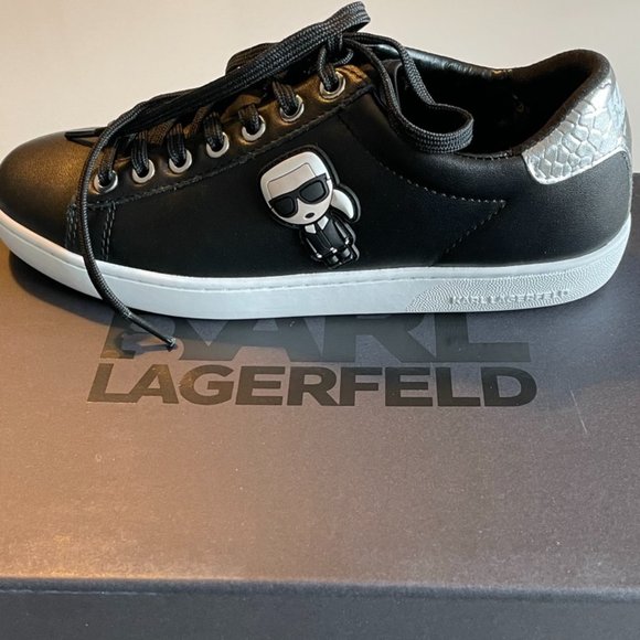Karl Lagerfeld black leather sneakers w/ Karl icon appliqué, size EUR 37/US 6 - Picture 7 of 8